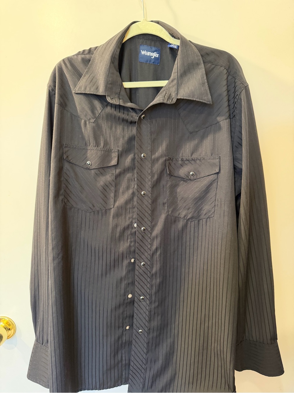 Wrangler Men’s Black Pinstripe Snap-Front Western Shirt Jacket